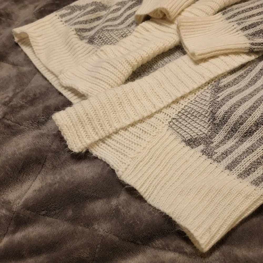 Lovemarks Women's Acrylic Cardigan, Gray & White, Size Medium - Picture 5 of 8